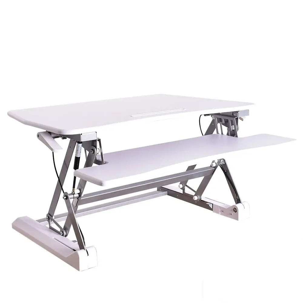 Fortia Desk Riser 90cm Wide Adjustable Sit to Stand, for Dual Monitor, Keyboard, Laptop, White