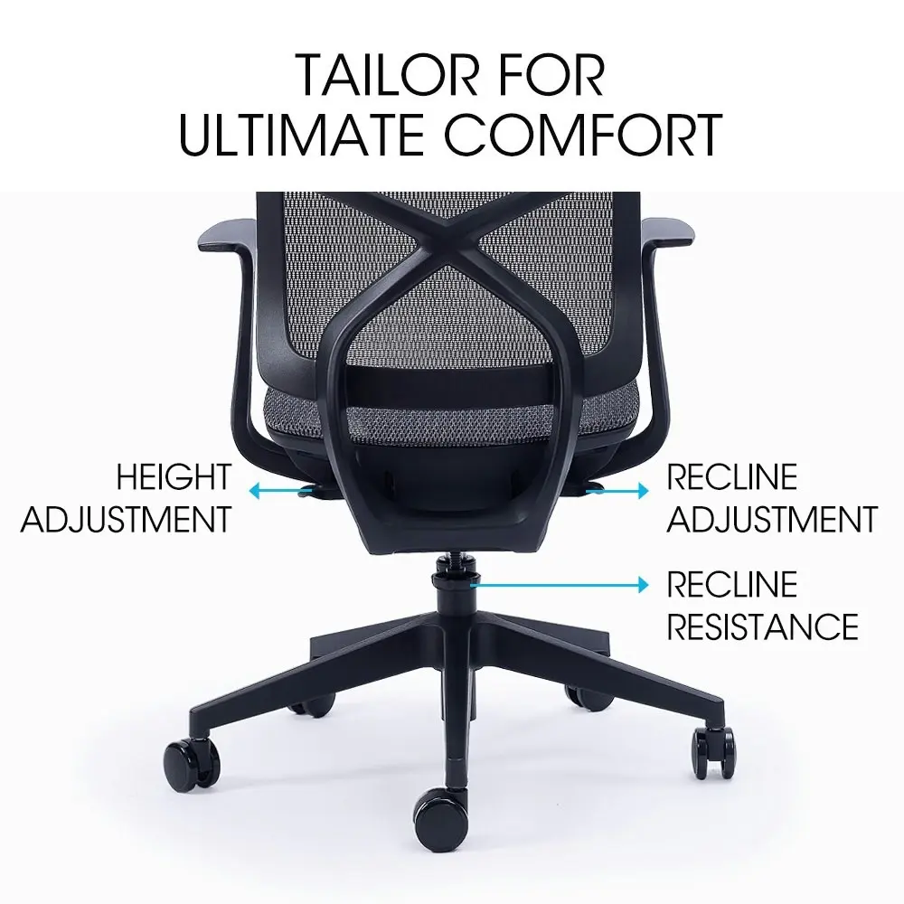 Fortia Ergonomic Office Desk Chair, Coolmesh Fabric, Adjustable Recline, Dark Grey Mesh/Black Frame