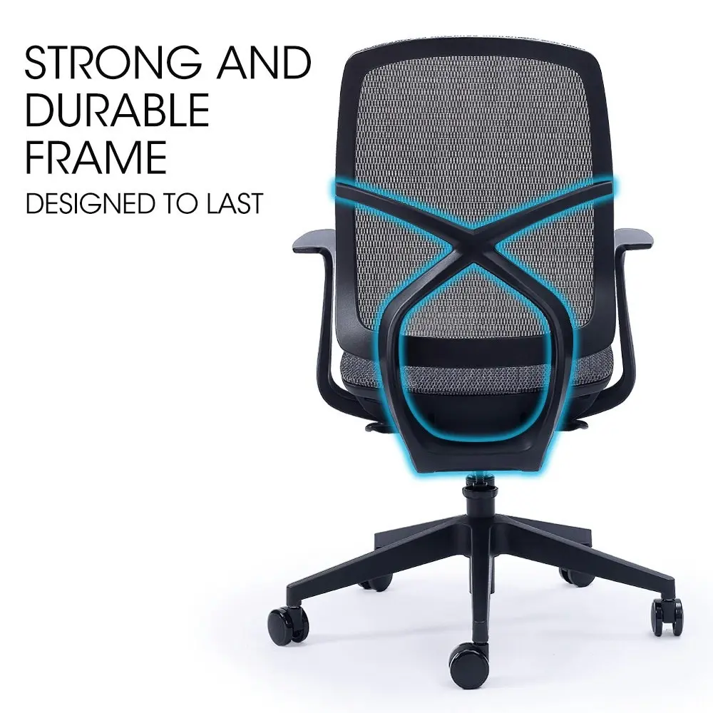 Fortia Ergonomic Office Desk Chair, Coolmesh Fabric, Adjustable Recline, Dark Grey Mesh/Black Frame