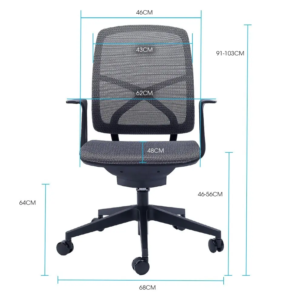 Fortia Ergonomic Office Desk Chair, Coolmesh Fabric, Adjustable Recline, Dark Grey Mesh/Black Frame