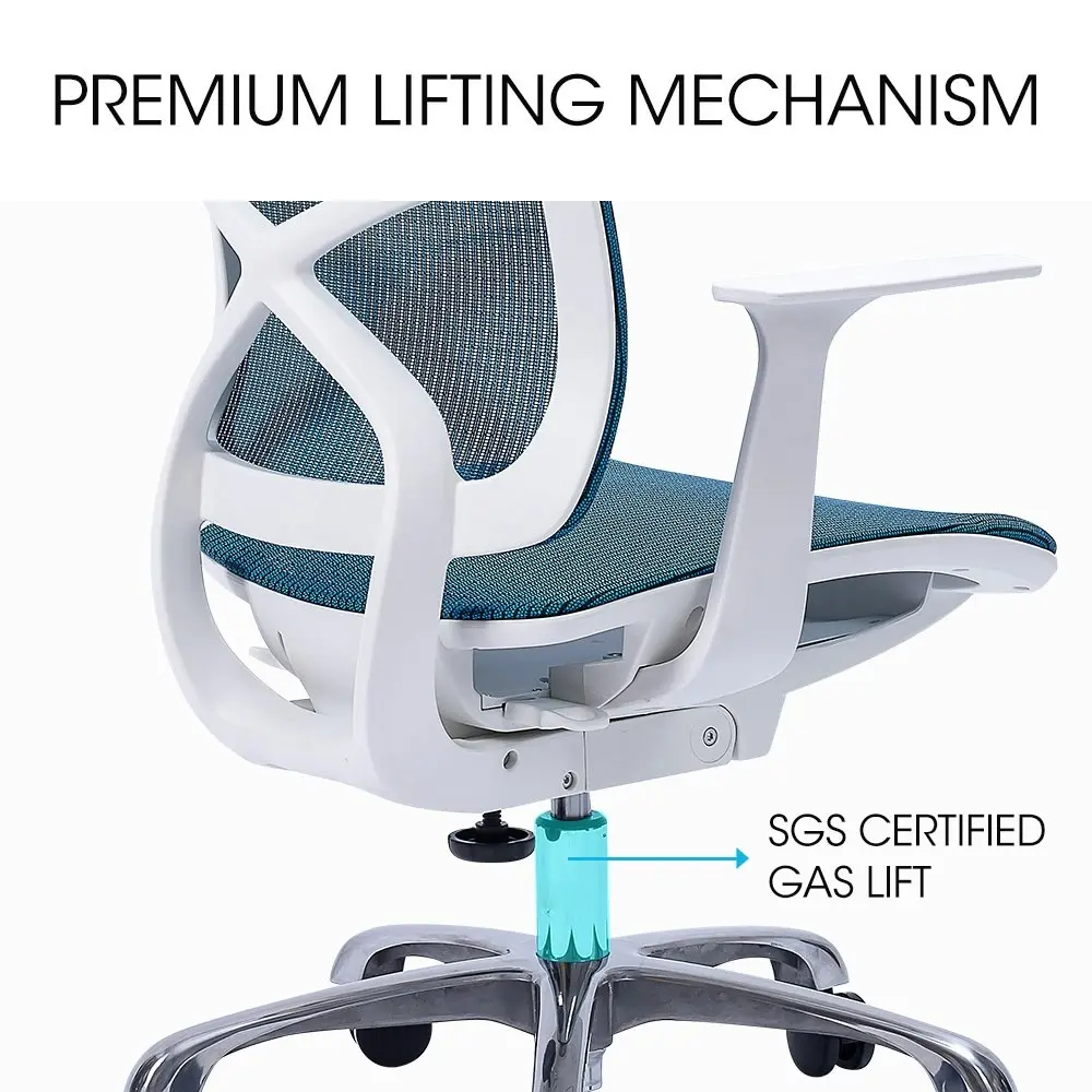 Fortia Ergonomic Office Desk Chair, Coolmesh Fabric, Adjustable Recline, Blue Mesh/White Frame