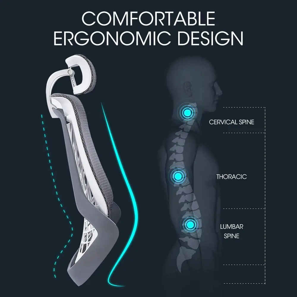 Fortia Ergonomic Office Desk Chair, Coolmesh Fabric, Headrest, Adjustable Lumbar Support, Recline and Armrests, Dark Grey Mesh/White Frame