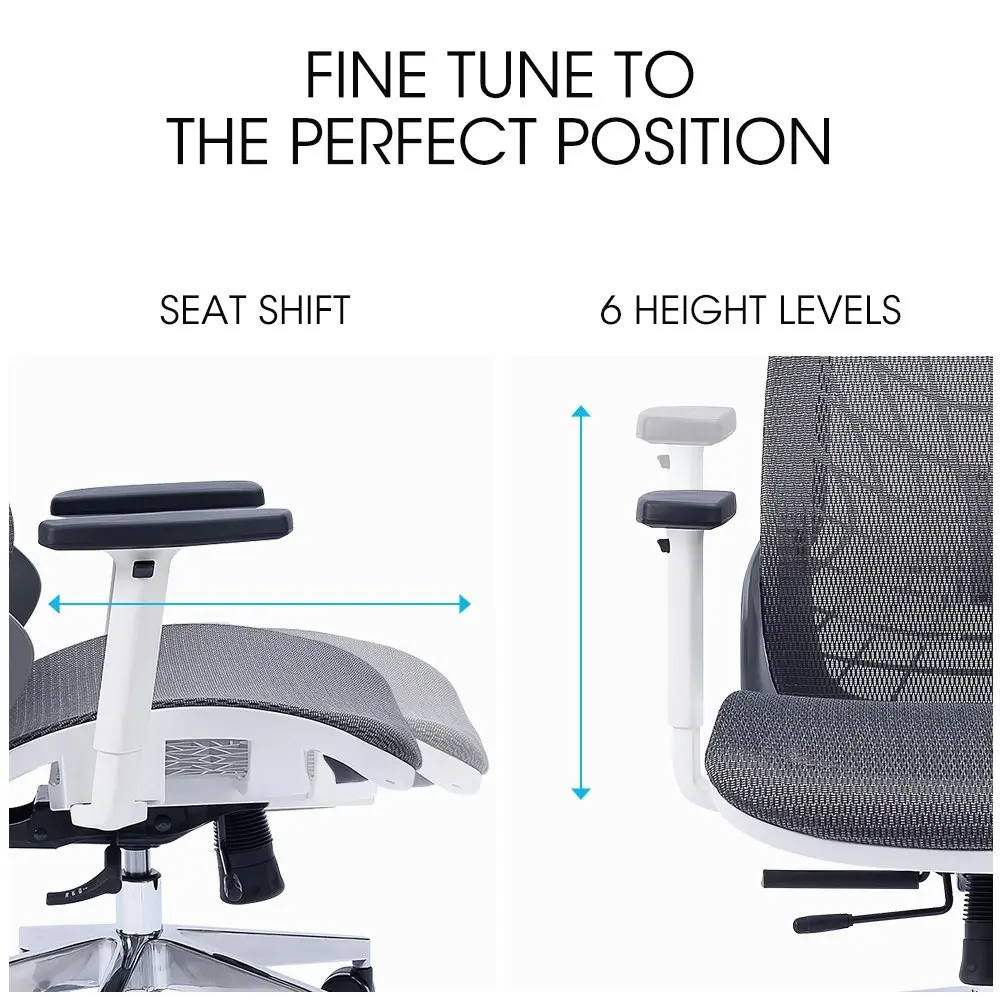 Fortia Ergonomic Office Desk Chair, Coolmesh Fabric, Headrest, Adjustable Lumbar Support, Recline and Armrests, Dark Grey Mesh/White Frame