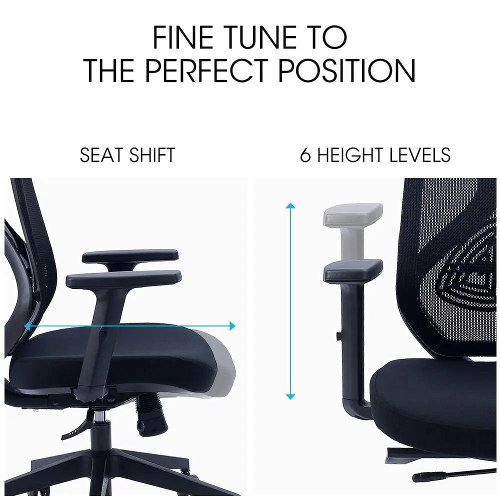 Fortia Ergonomic Office Desk Chair, with Adjustable Lumbar Support and Headrest, Black Mesh/Black Frame