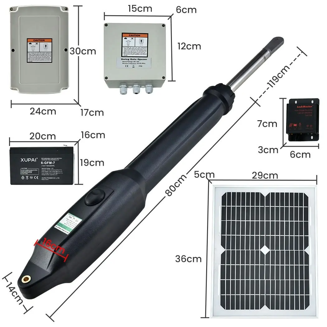 E-Guard Automatic Solar Electric Gate Opener Single Swing Arm Kit, 3x Remote Controllers