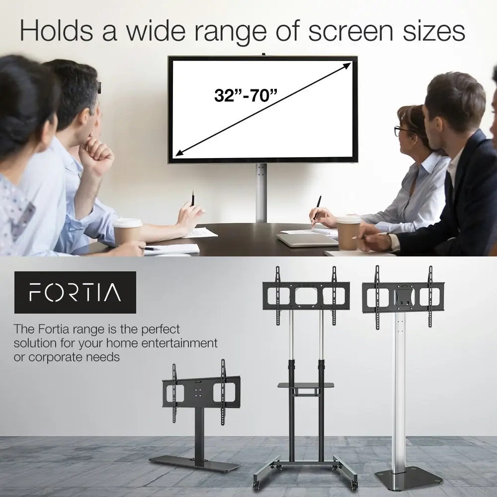 Fortia Stationary TV Stand Mount for 32-70 Inch Television Screens Adjustable Universal Holds 68kg