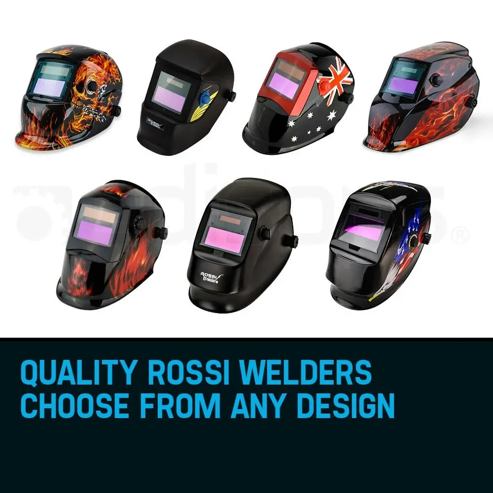 Rossi Solar Auto Darkening Welding Helmet Mask MIG/ARC/TIG Welder Machine - Black Flames