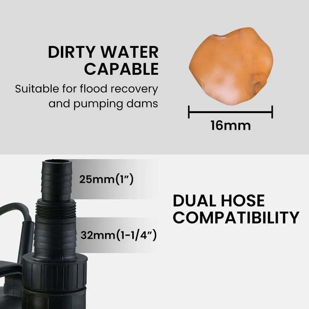 Protege Tight Access Dirty Water Submersible Sump Pump, Integrated Float Switch