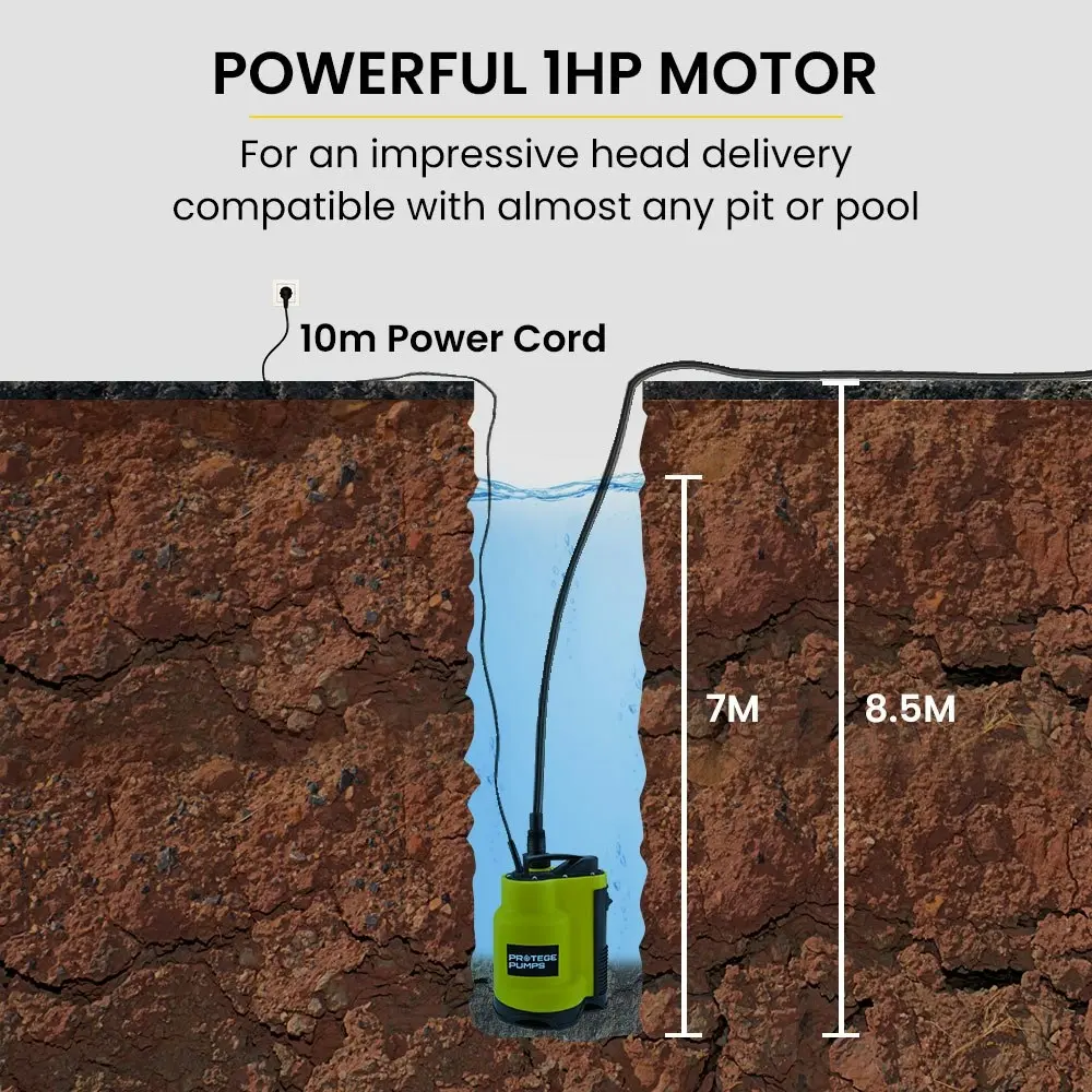 Protege Tight Access Dirty Water Submersible Sump Pump, Integrated Float Switch