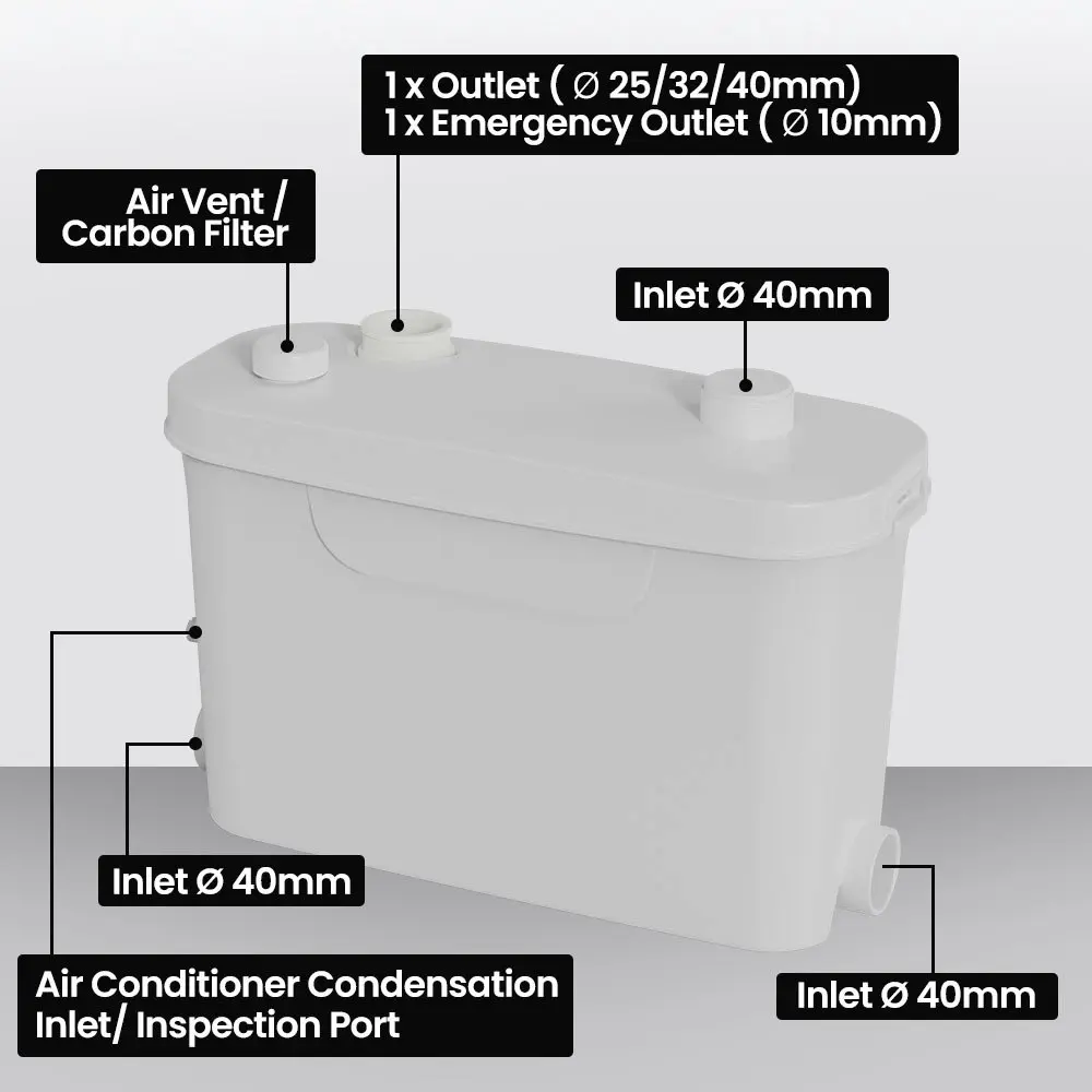 Protege Grey Water Pump, with 3 Inlet, for House, Bathroom, Shower, Sink, Washing Machine