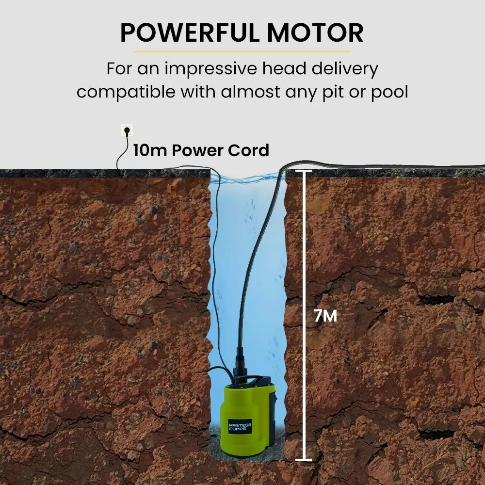 Protege Tight Access Clean/Grey Water Submersible Sump Pump, Integrated Float Switch