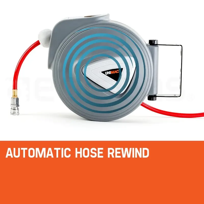 Unimac 10m Retractable Air Hose Reel Compressor Wall Mounted Auto Rewind