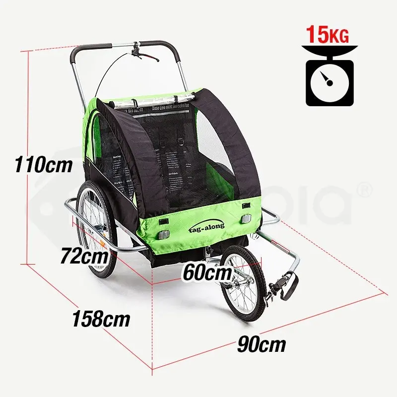 Tag-Along Kids Bike Trailer Bicycle Pram Stroller Children Jogger Green