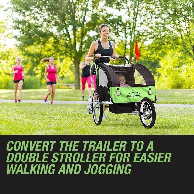 Tag-Along Kids Bike Trailer Bicycle Pram Stroller Children Jogger Green