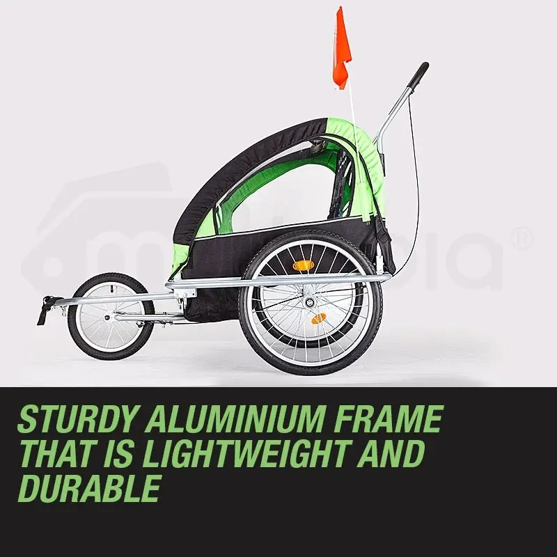 Tag-Along Kids Bike Trailer Bicycle Pram Stroller Children Jogger Green