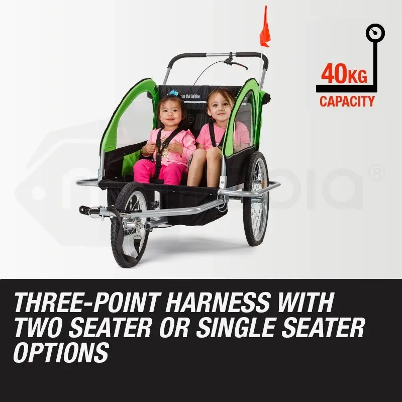 Tag-Along Kids Bike Trailer Bicycle Pram Stroller Children Jogger Green