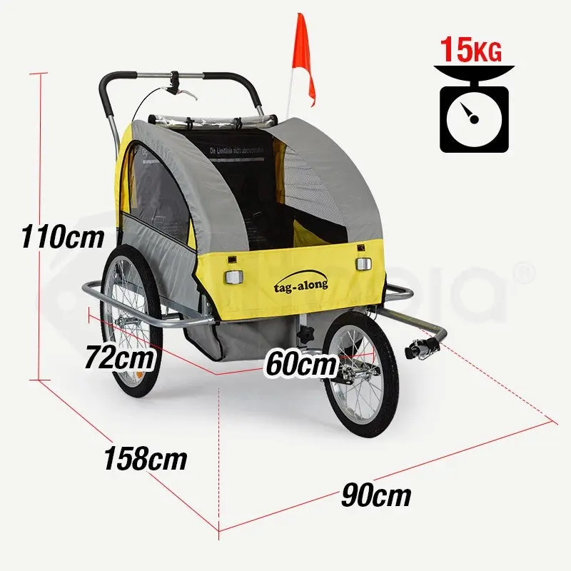 Tag-Along Kids Bike Trailer Bicycle Pram Stroller Children Jogger Yellow