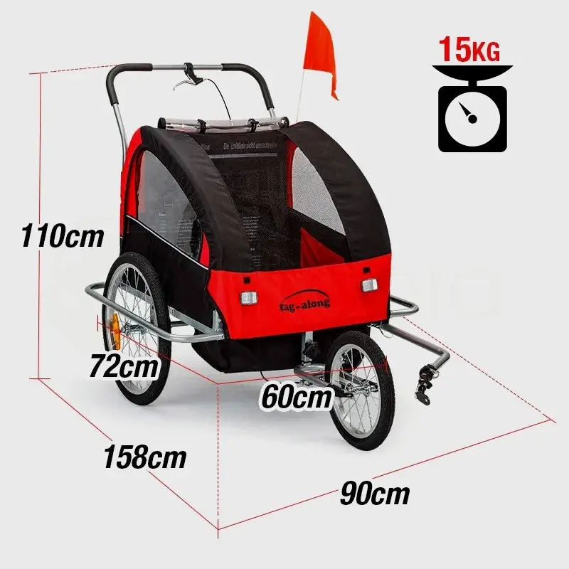 Tag-Along Kids Bike Trailer Child Bicycle Pram Stroller Children Jogger Red