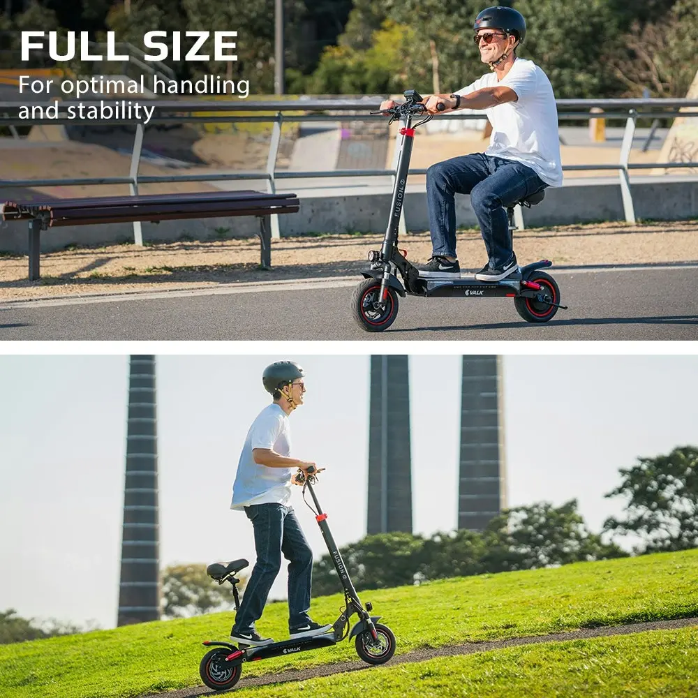 Valk Fusion 7 Electric Scooter with Seat option 800W 48V 13Ah Lithium 50km Range Quad Shocks 10 inch Tyres