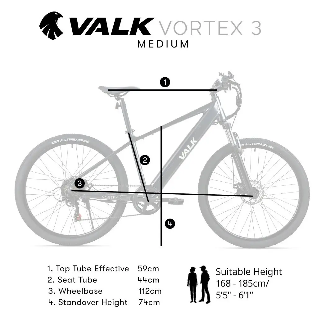 Valk Vortex 3 Electric Bike, Medium Frame Mountain ebike, Gunmetal Grey