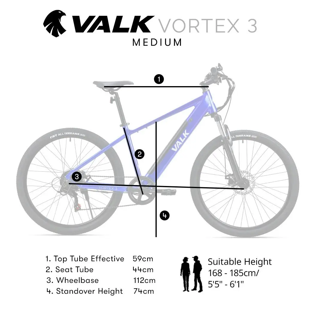 Valk Vortex 3 Electric Bike, Medium Frame Mountain ebike, Blue