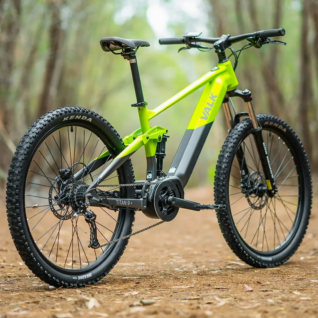 Valk Titan 9+ Electric Mid Drive Dual Suspension Mountain eMTB Bike, Large Frame Black/Lime