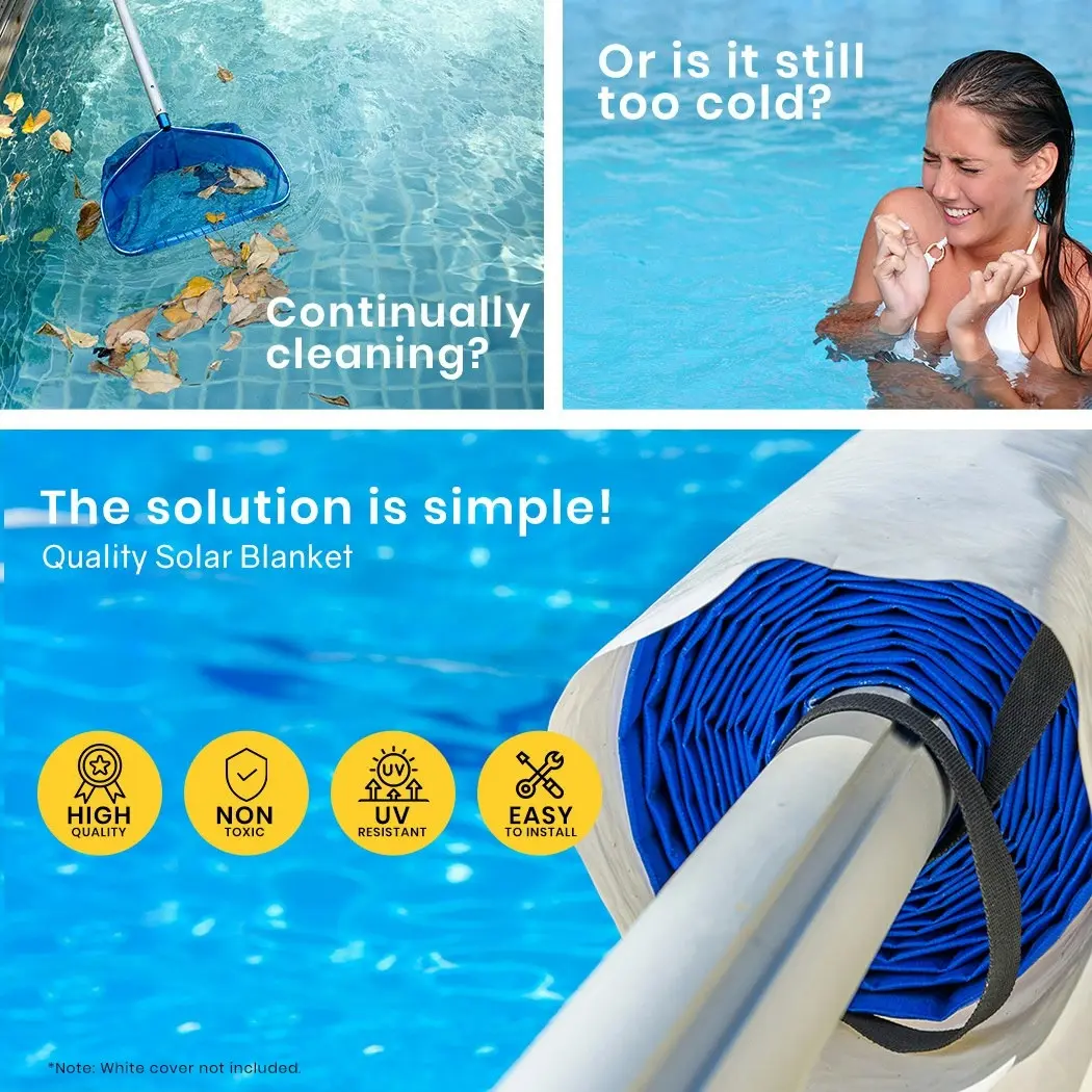 Aurelaqua Cover Pool Roller and 7x4m Solar Blanket 500 Micron, Blue/Silver