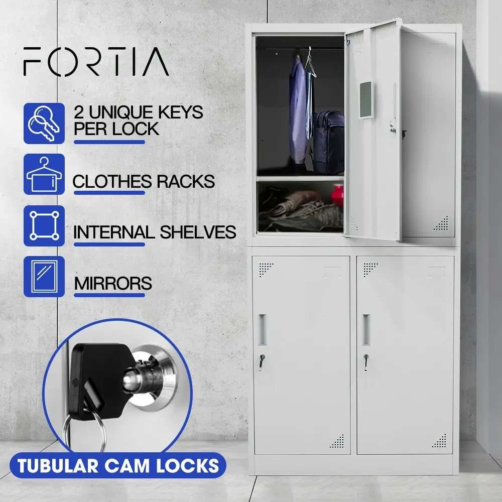 Fortia 4 Door Metal Storage Cabinet Lockers for Gym Office - Grey