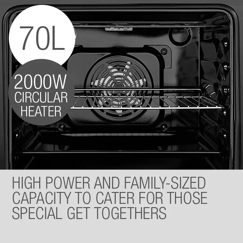 EuroChef 70L Electric Oven 60CM Built-in Fan Forced 8 Function Wall Oven Grill 240V 2000W