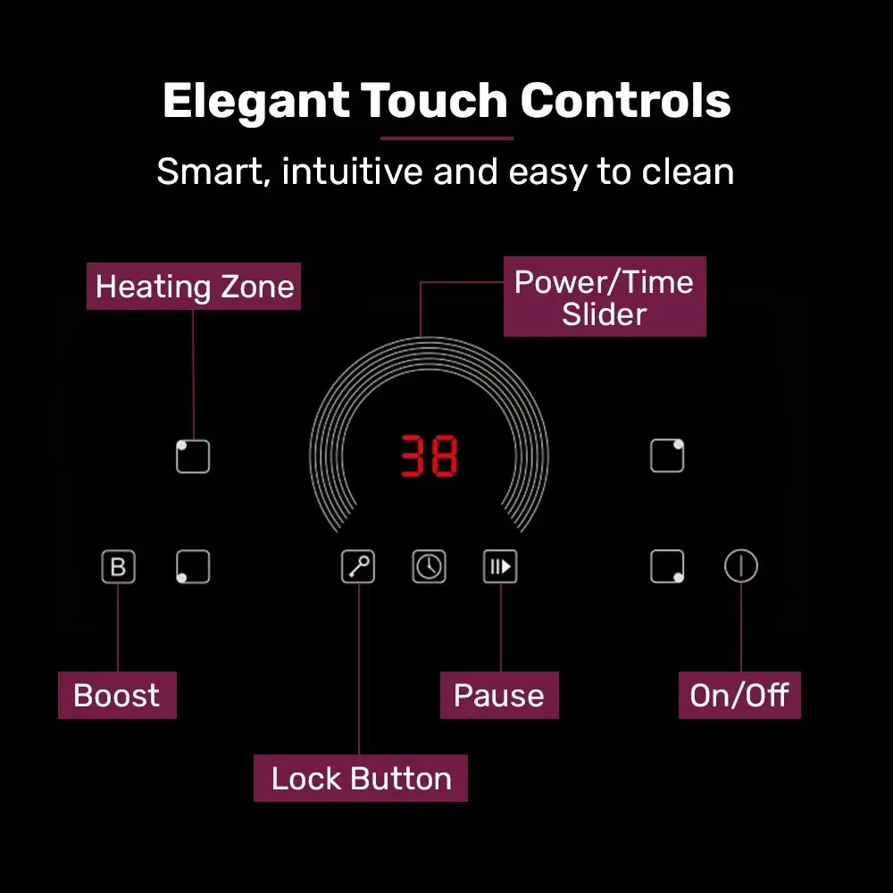 EuroChef 60cm 4 Zone Induction Cooktop, 7200W Electric, FlexZone Function, Touch Controls