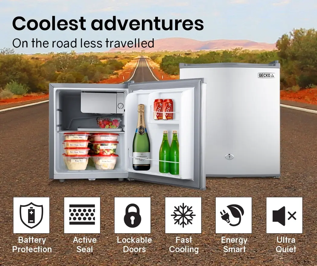 Gecko 57L Bar Fridge Portable Camping Camper Caravan Refrigerator 12V/24V/240V, Silver