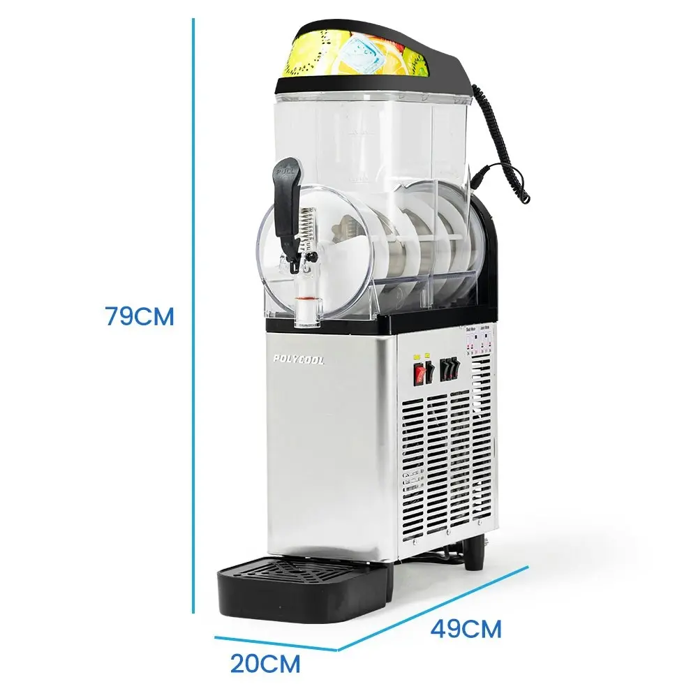 PolyCool 12L Commercial Slush Machine Single Tank, Quality Donper Compressor, Frozen Slushy Juice Maker