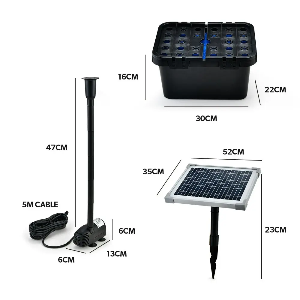 Protege 20W Solar Fountain Pump Garden Water Pool Pond Kit with Eco Filter Box