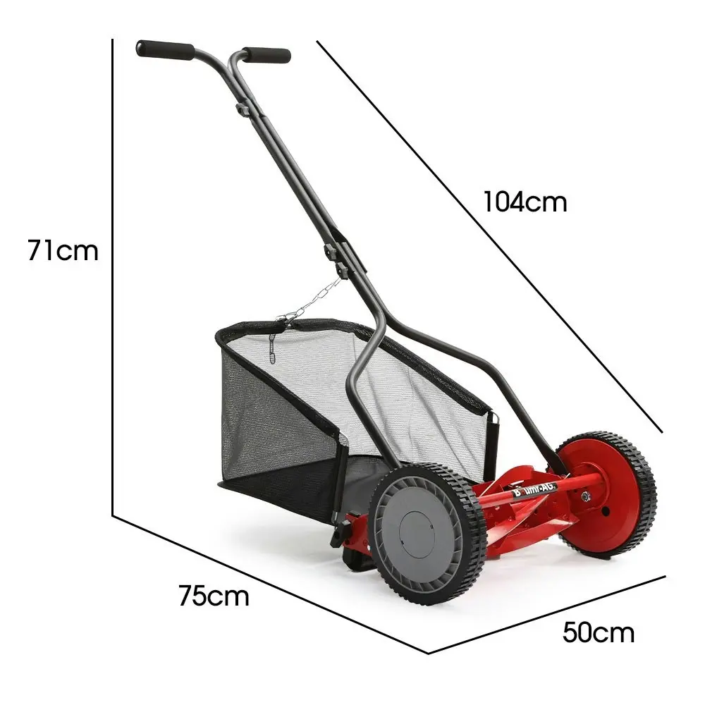 Baumr-AG 350MX 14 Inch Manual Reel Push Lawn Mower, w/ Catcher, 5 Height Settings