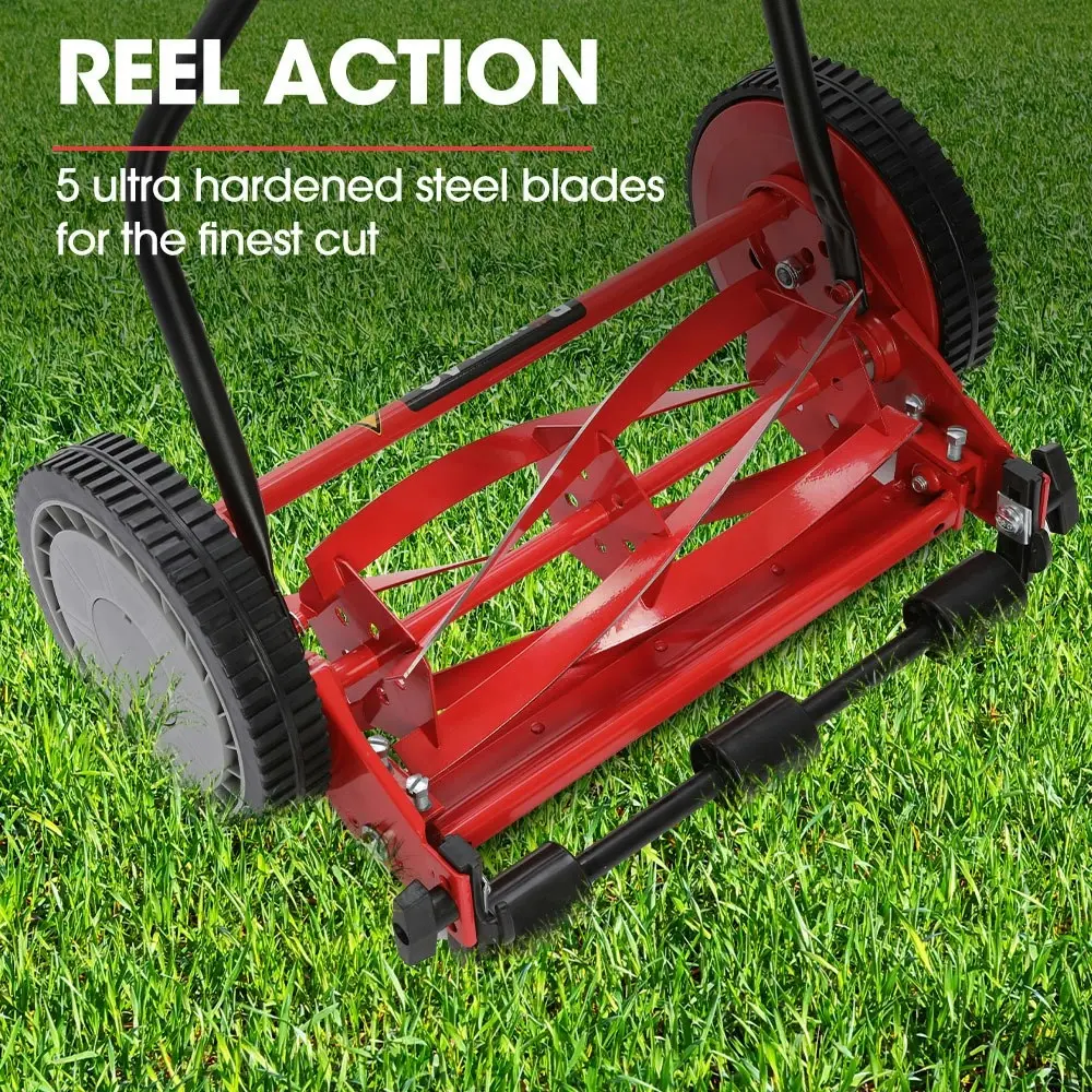 Baumr-AG 350MX 14 Inch Manual Reel Push Lawn Mower, w/ Catcher, 5 Height Settings