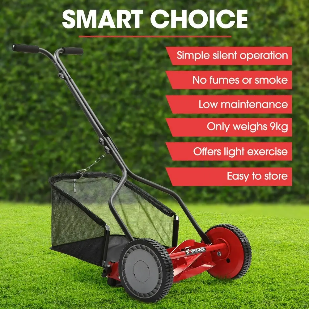 Baumr-AG 350MX 14 Inch Manual Reel Push Lawn Mower, w/ Catcher, 5 Height Settings