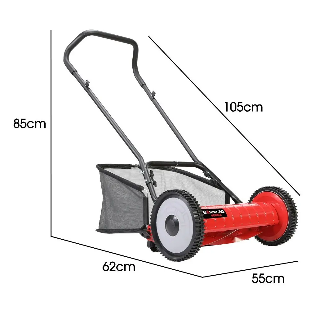 Baumr-AG 400MX 16 Inch Manual Reel Push Lawn Mower, w/ Catcher, 5 Height Settings