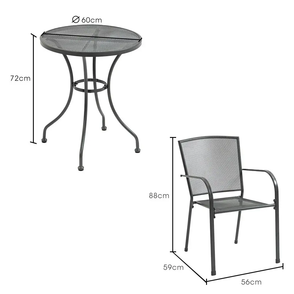 Fortia 3pc Outdoor Bistro Furniture Set, Table and Chairs Setting for Outside with E-coating