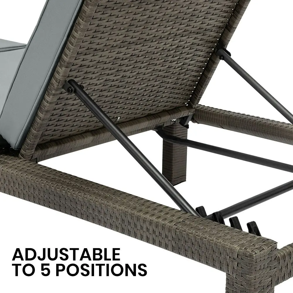 London Rattan Outdoor Sun Lounge, 5 Reclining Positions, Grey