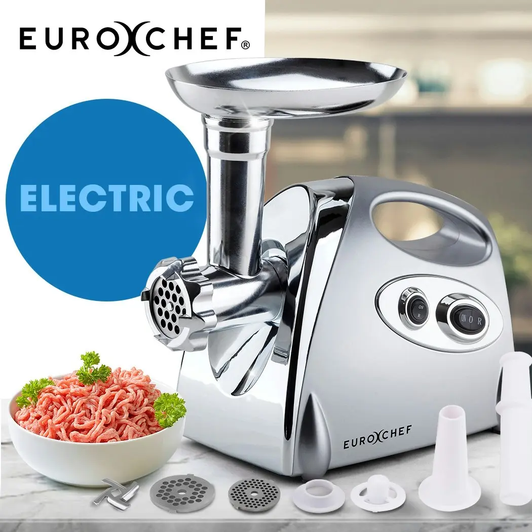 EuroChef Electric Meat Grinder, Stainless Steel Mincer Sausage Filler Kibbe Maker, Silver