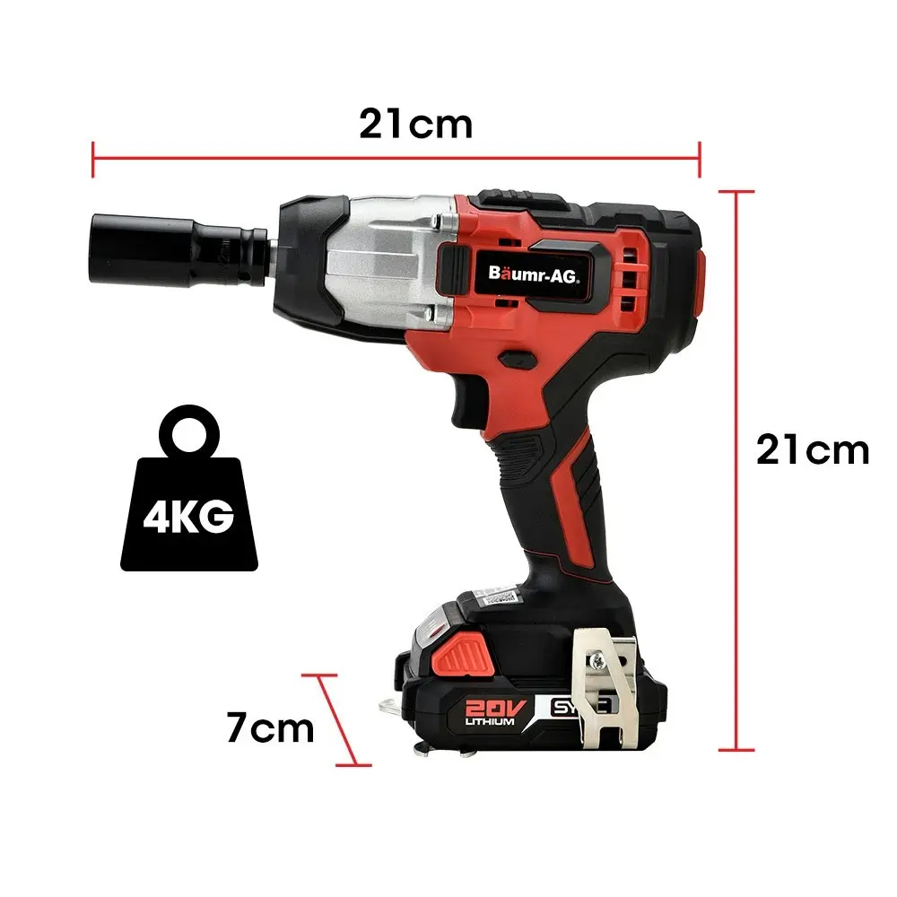 Baumr-AG 20V Cordless Impact Wrench Kit + 4PC Socket Set Rattle Gun Battery 1/2 Inch