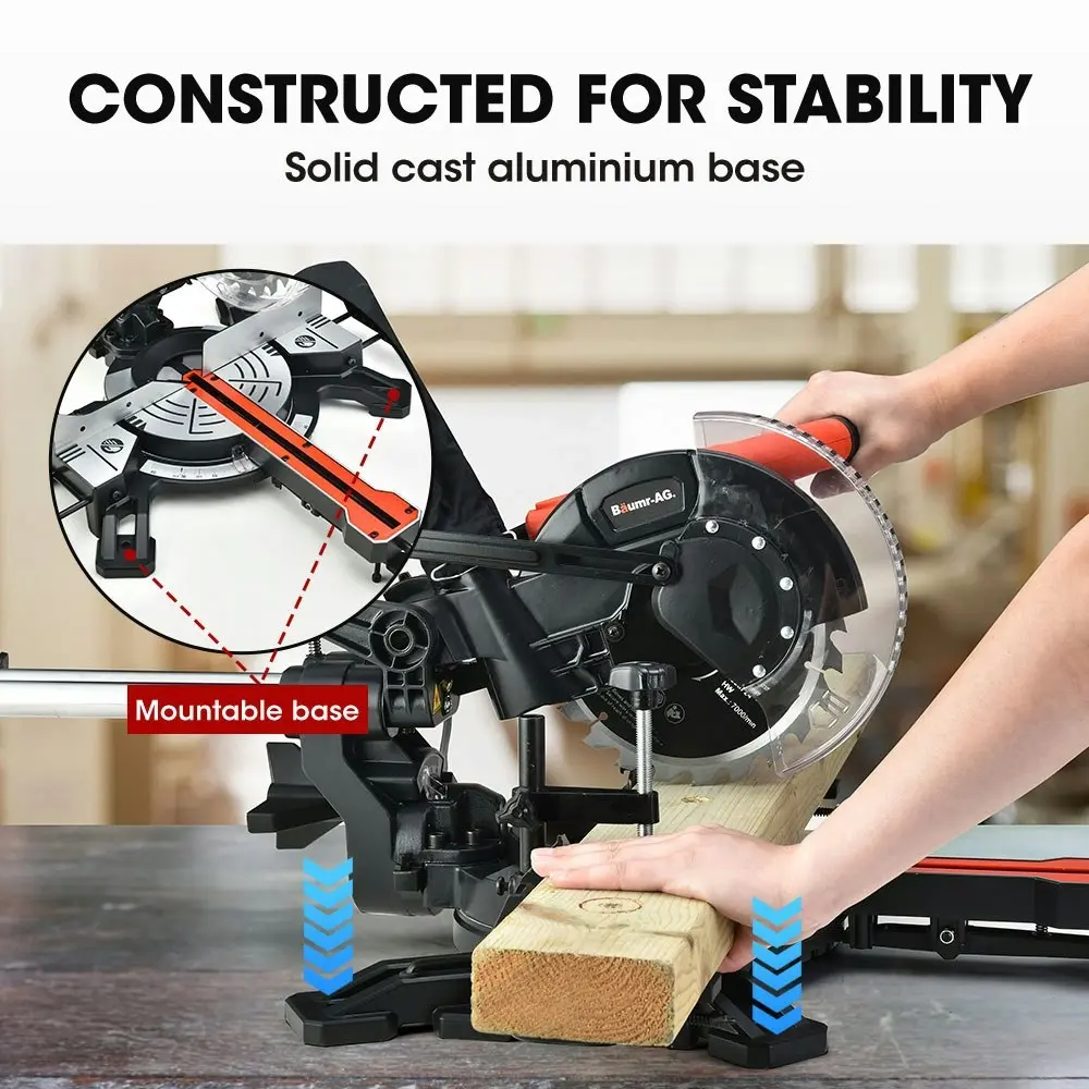 Baumr-AG 210mm Compound Mitre Saw Dual Bevel Sliding Drop Saws 1500W