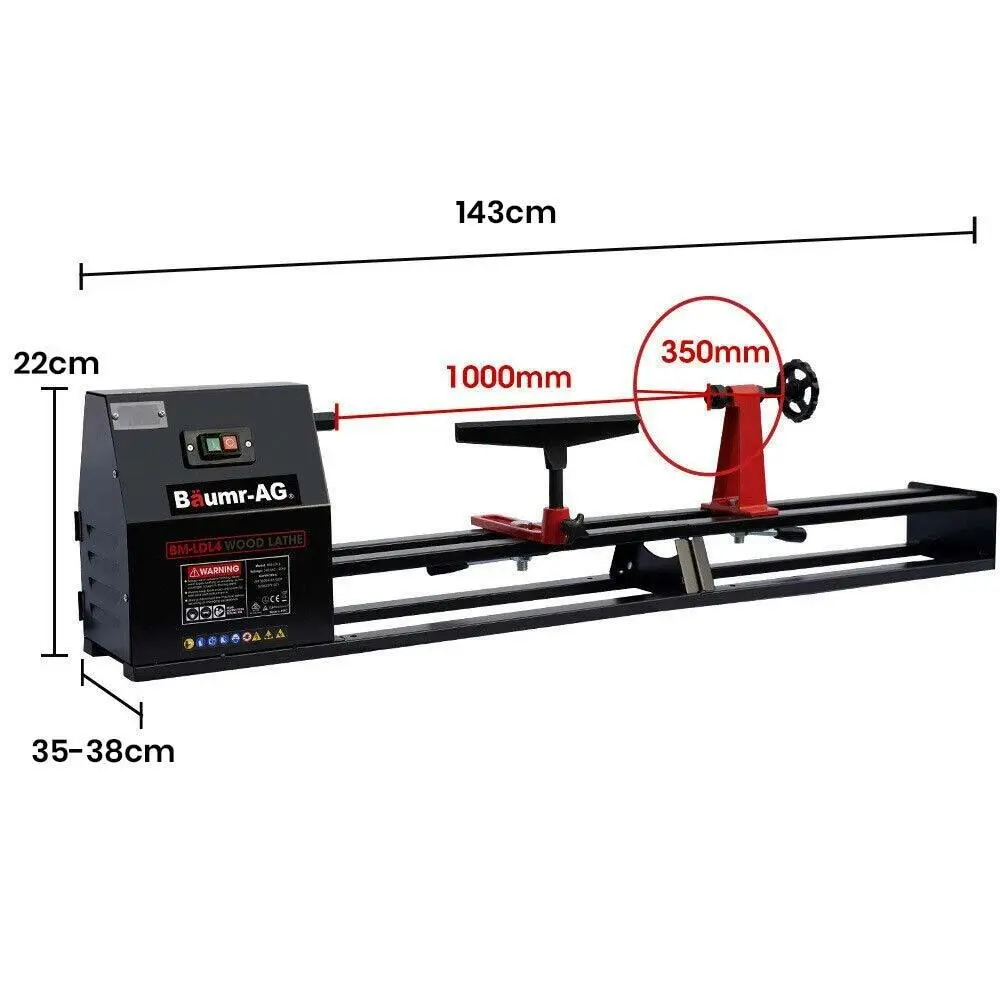 Baumr-AG 1000 x 350mm Wood Lathe Turning Machine, 370W S1 Motor, 4 Speed