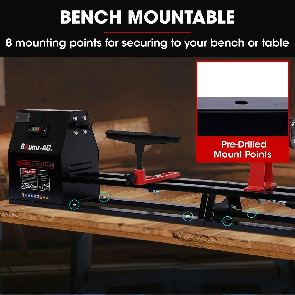 Baumr-AG 1000 x 350mm Wood Lathe Turning Machine, 370W S1 Motor, 4 Speed