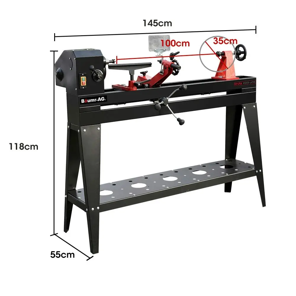 Baumr-AG 1000 x 350mm Heavy Duty Wood Lathe Turning Machine, 550W S1 Motor, Variable Speed, with Stand