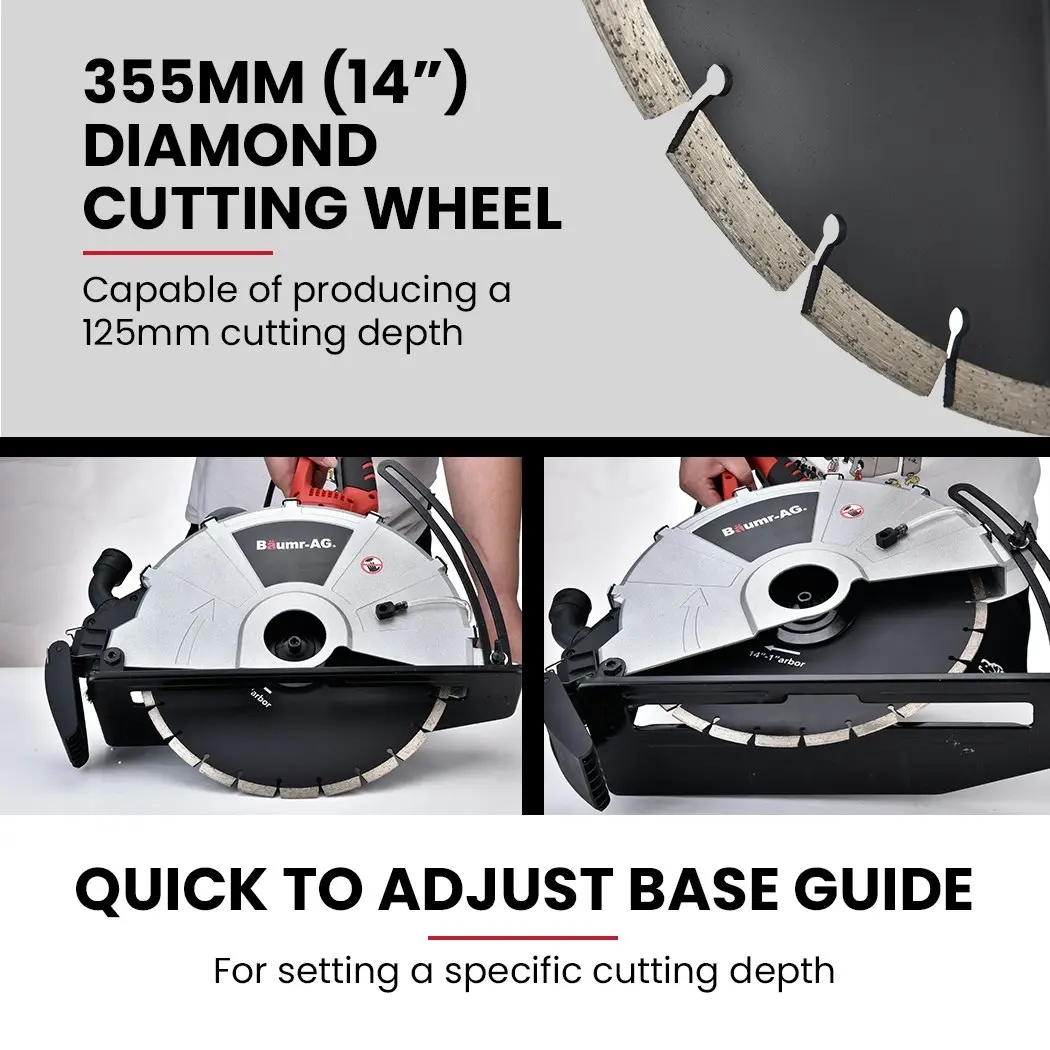 Baumr-AG 2400W Electric Concrete Saw 355mm Demolition Cutter Wet Dry Demo Tool Circular Cutting