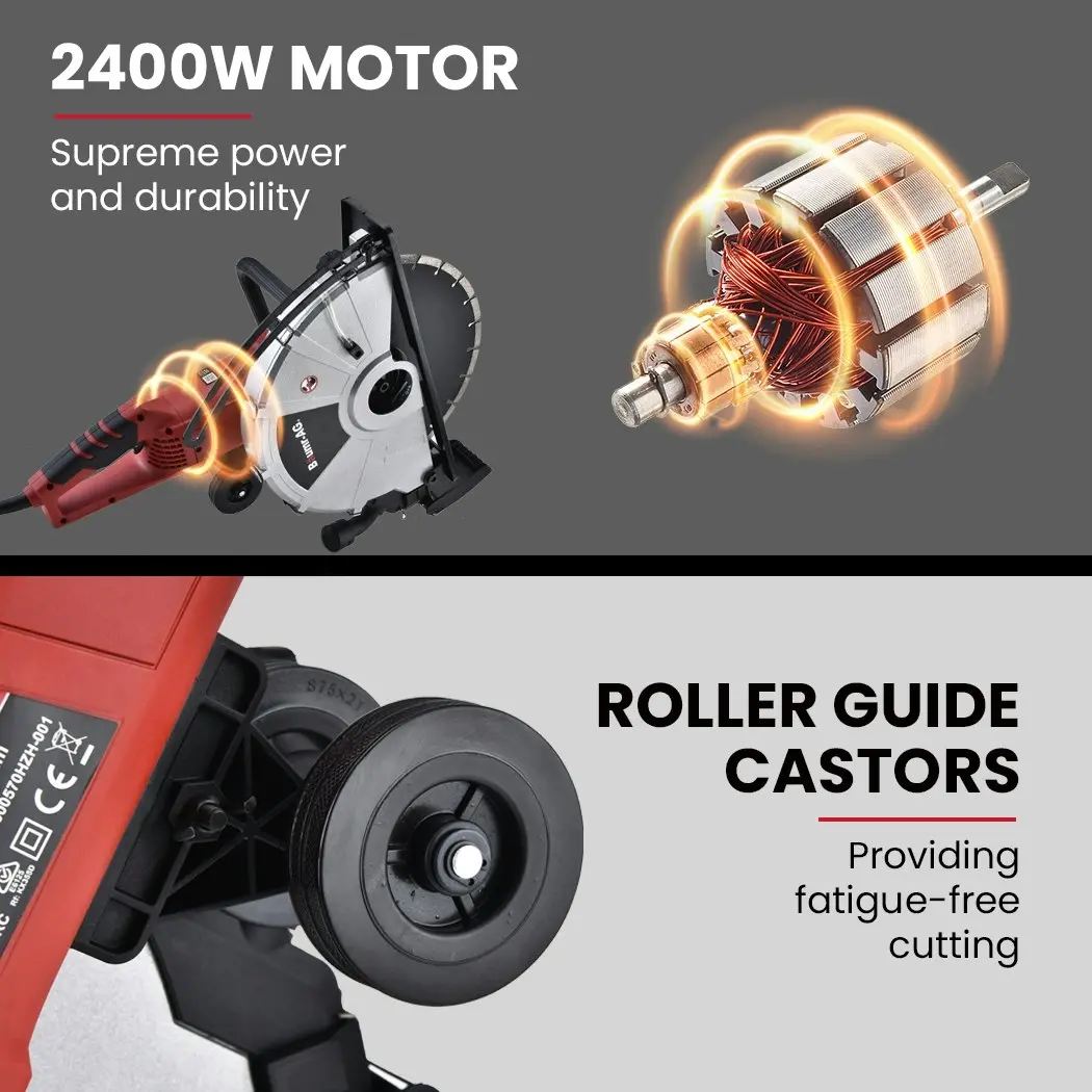 Baumr-AG 2400W Electric Concrete Saw 355mm Demolition Cutter Wet Dry Demo Tool Circular Cutting