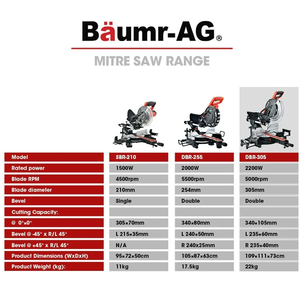 Baumr-AG 305mm Compound Mitre Saw Dual Bevel Sliding Drop Saws 2200W