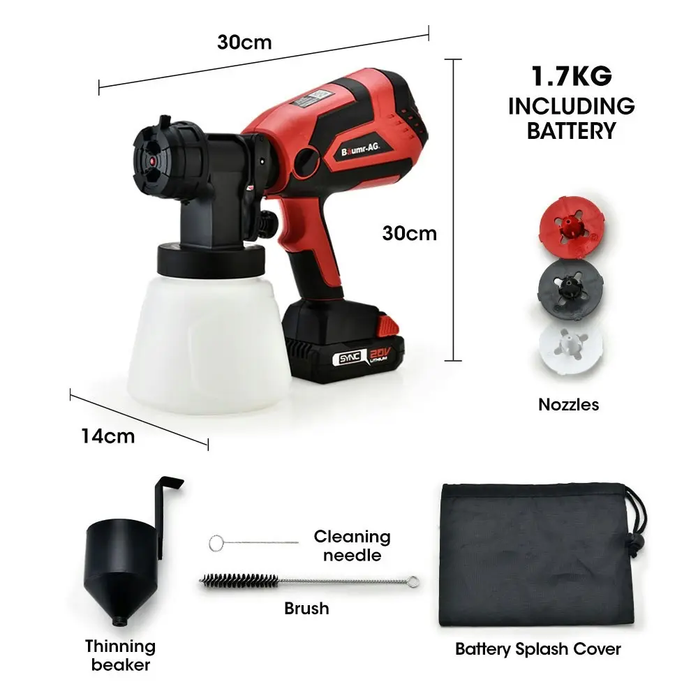 Baumr-AG 20V Electric Paint Sprayer Cordless Air Spray Gun Kit, Lithium Battery with Fast Charger