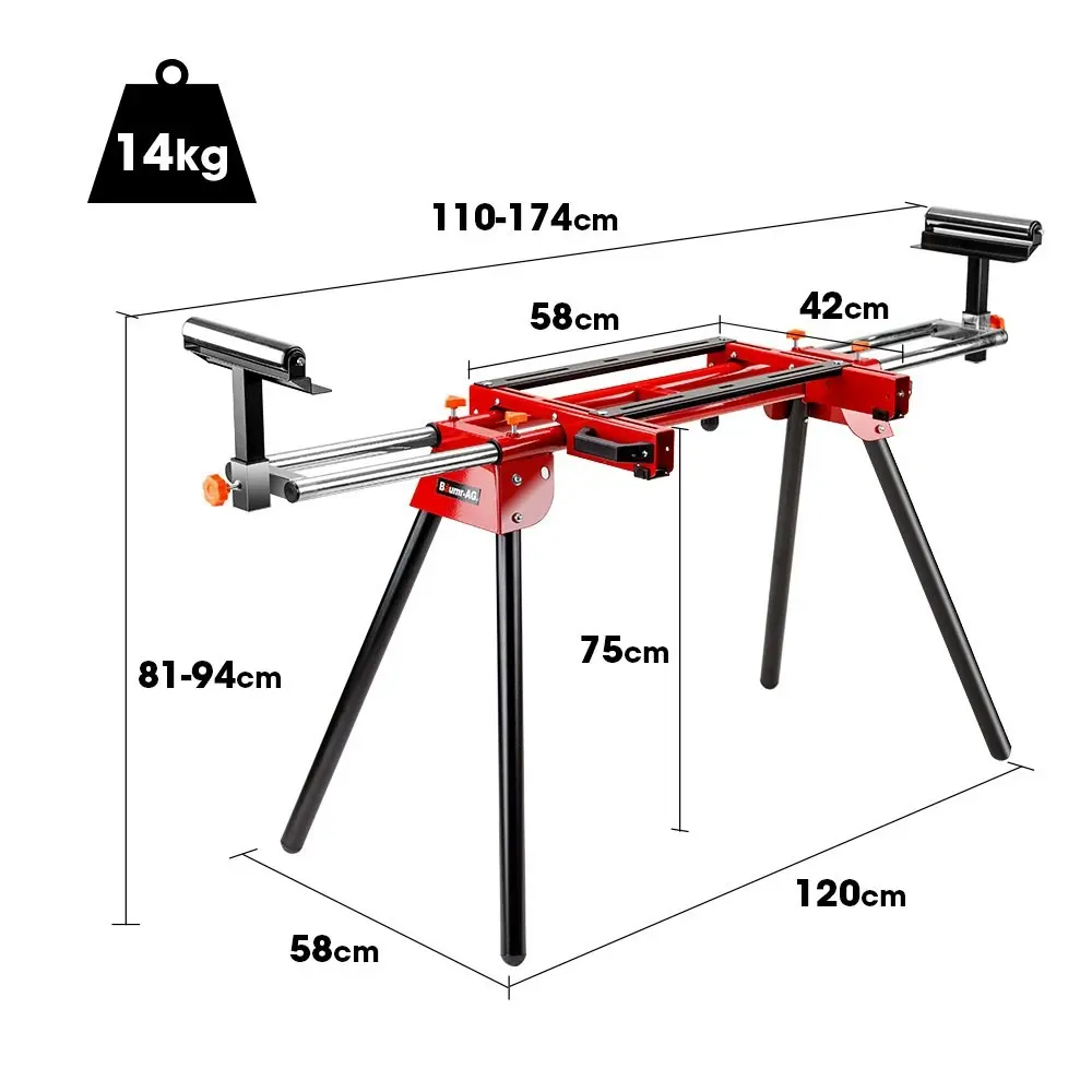 Baumr-AG 254mm Sliding Compound dual Mitre Drop Saw and Adjustable Stand Combo